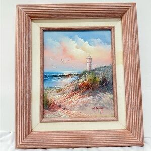 M. Farley Lighthouse Seascape framed painting